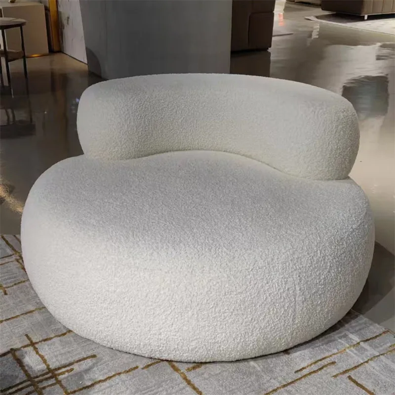 Nordic minimalist lamb wool big white fat Internet celebrity casual Italian lazy glutinous rice cake round single sofa suede
