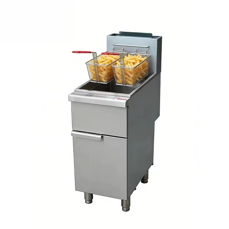 Stainless steel potato chip fryer, vertical gas temperature control