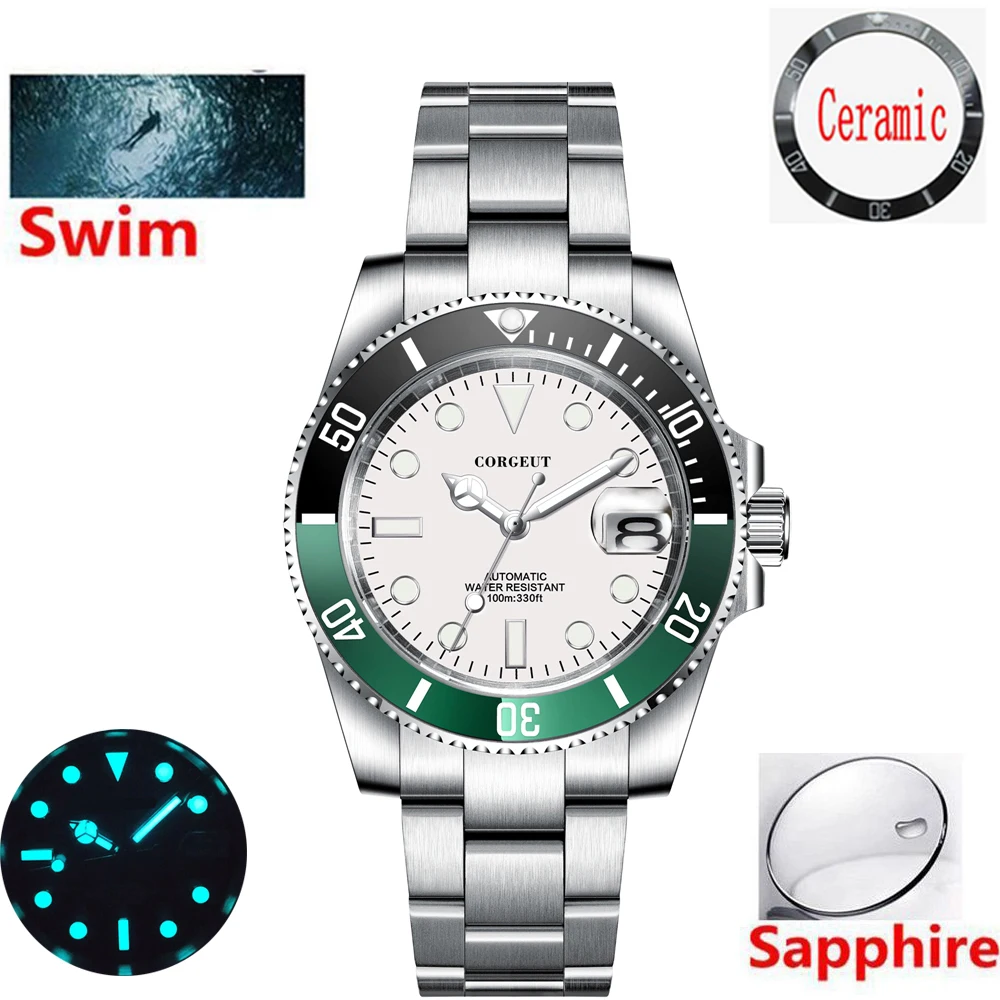 40mm Luxury Fashion Men's Automatic Mechanical Watch Sport Diving Watch Sapphire Ceramic Bezel Male Clock SUB Luminous Reloj