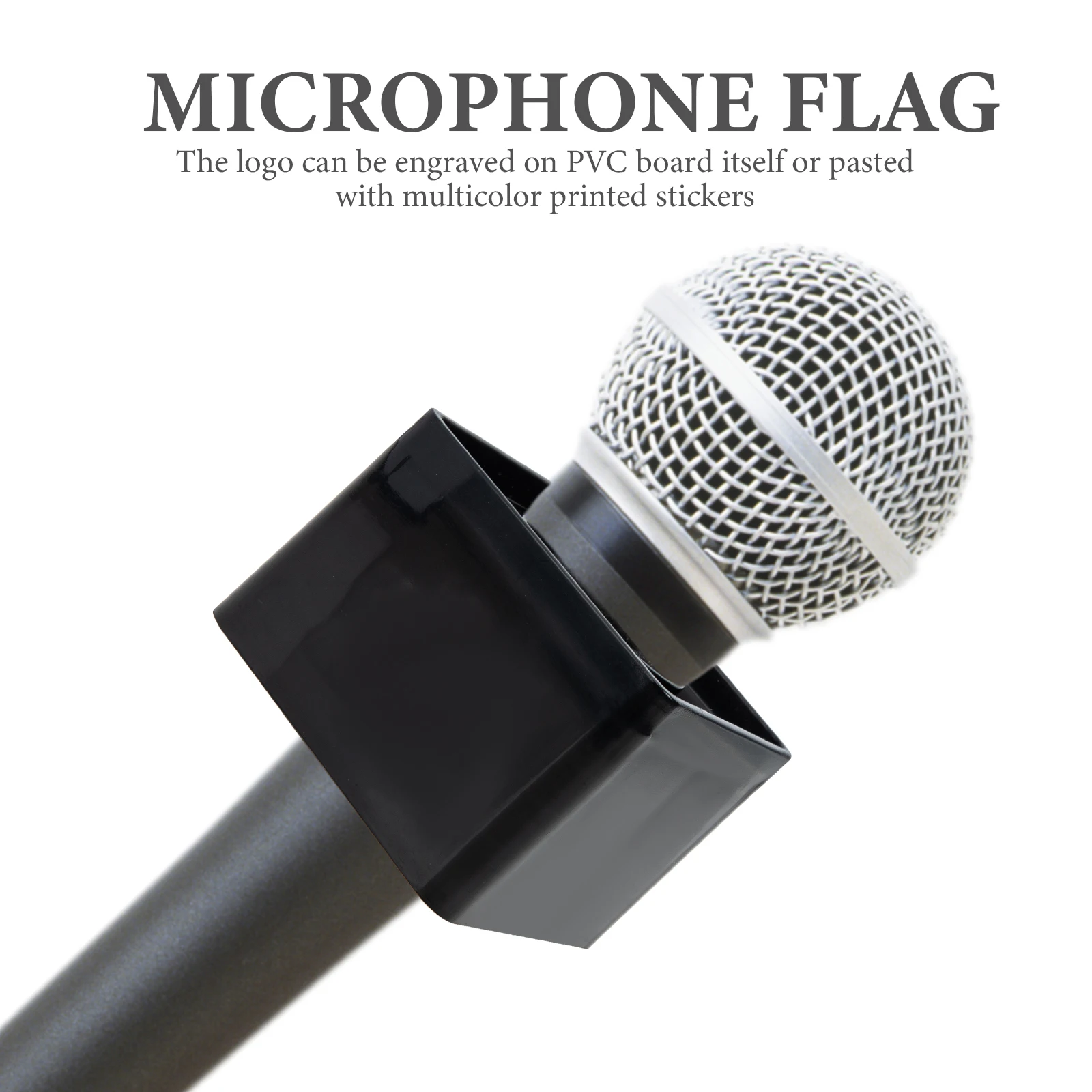 

2pcs Durable ABS Material Microphone Logo Cube Black Color Small Size Interview Equipment Square Flag Signs Holder