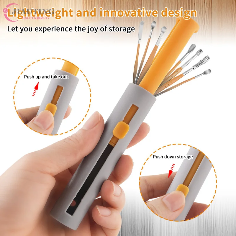 

Effective 7Pcs Earwax Cleaning Spoon With Spiral Earpick And Ear Curette Earwax Removal Kit Stainless Steel Ear Care Tool