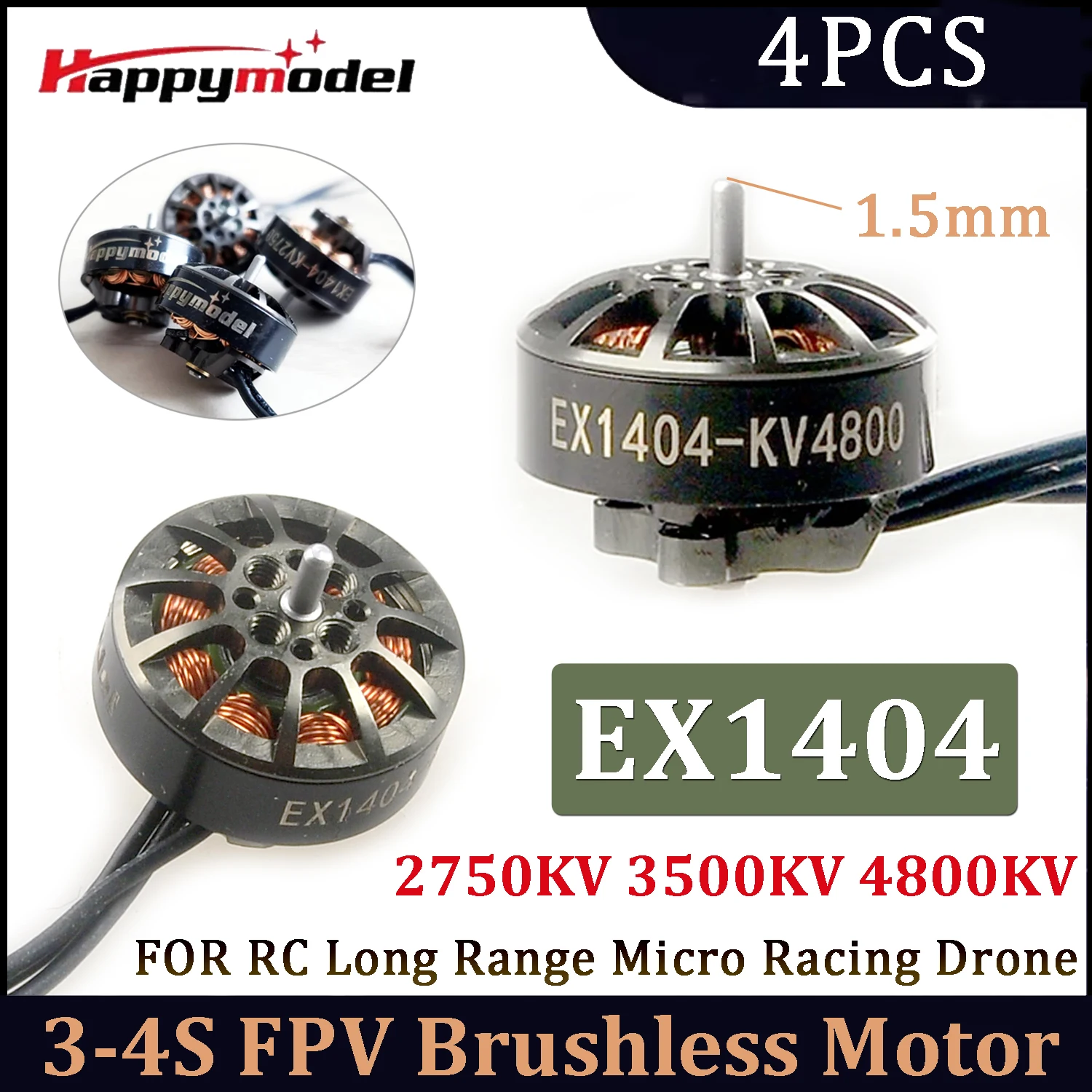 

Бесколлекторные моторы Happymodel EX1404 1404 2750/3500/4800KV (4 шт.) 3-4S Lipo 1.5мм для FPV-дронов RC, гоночных квадрокоптеров Crux35 Micro Long Range LR4