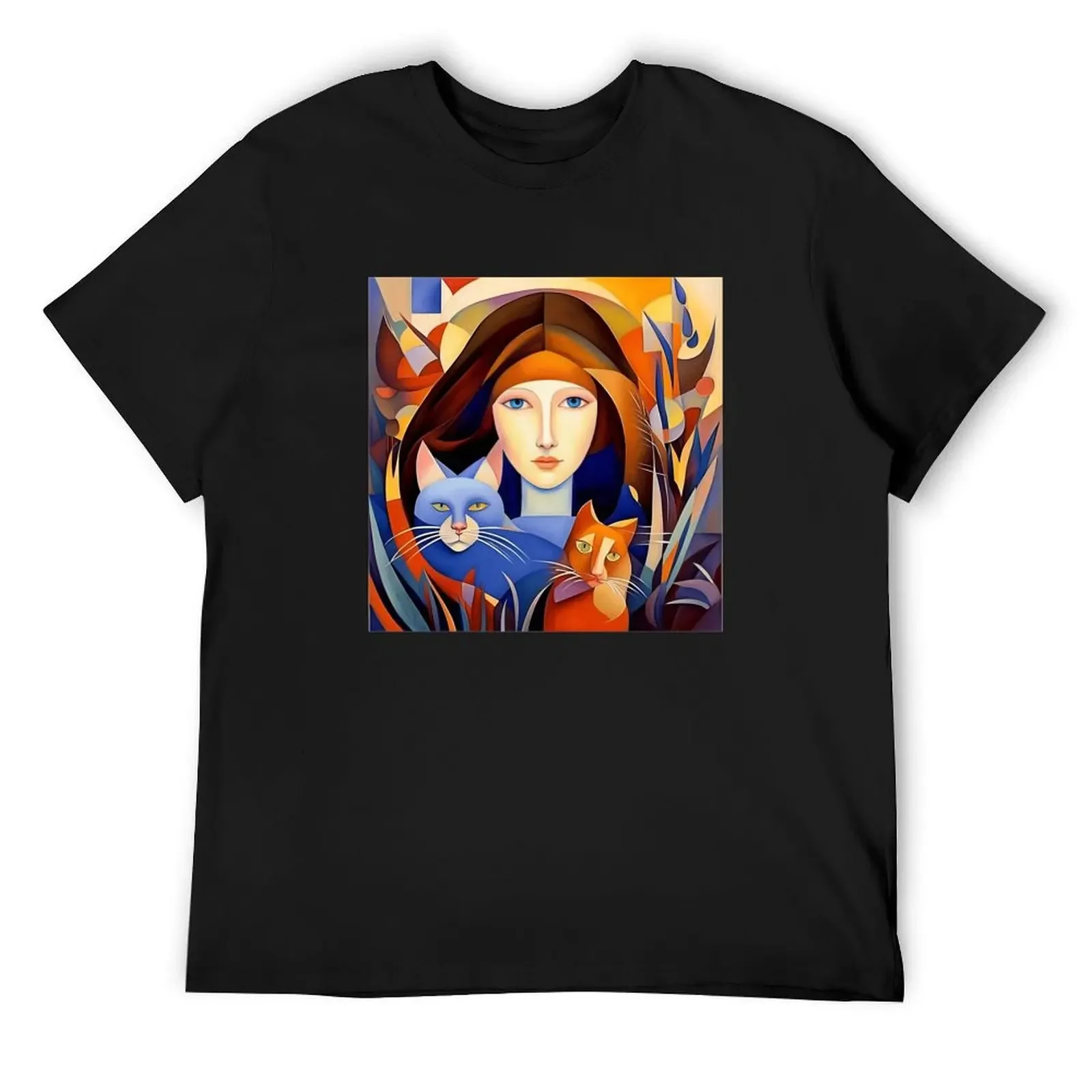 

Beautiful girl with a cat. T-Shirt anime figures for a boy graphic tee shirt men graphic t shirts