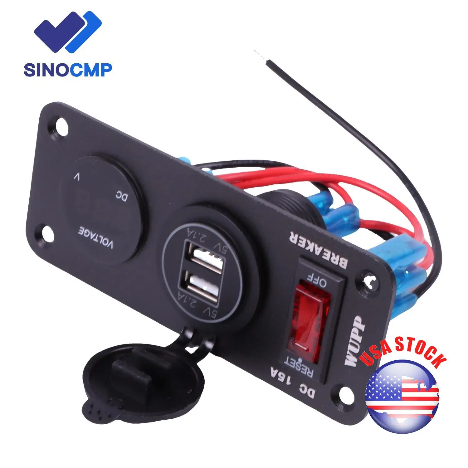 

SINOCMP 2-луночный переключатель включения центральной консоли 4,2A с двойной диафрагмой, синий + вольтметр объектива для автомобиля, мотоцикла, квадроцикла, внедорожника, лодки, яхты