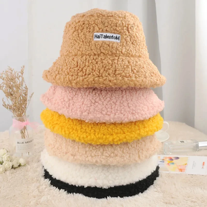 Lamb Wool Faux Female Hat Fur Warm Female Hat Faux Fur Winter Women\'s Bucket Hat Fisherman Outdoor Sun Hat Panama Lady Hat Cap