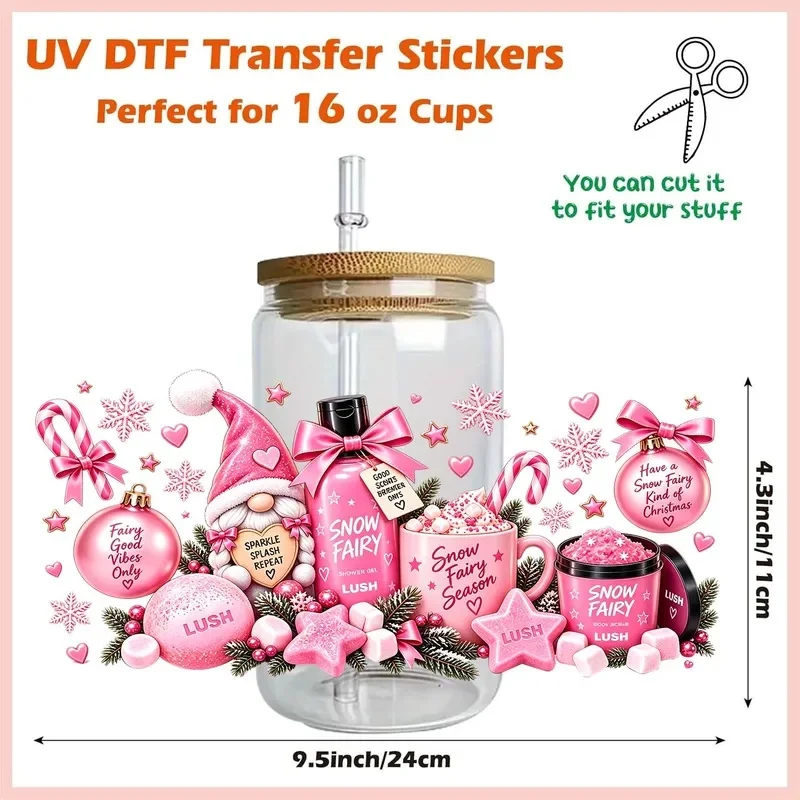 Happy Merry Christmas Vibe 16oz UV DTF Transfer Sticker Waterproof DIY Decals 3D Transfers UVDTF Sticker 16oz UV DTF Cup Wraps