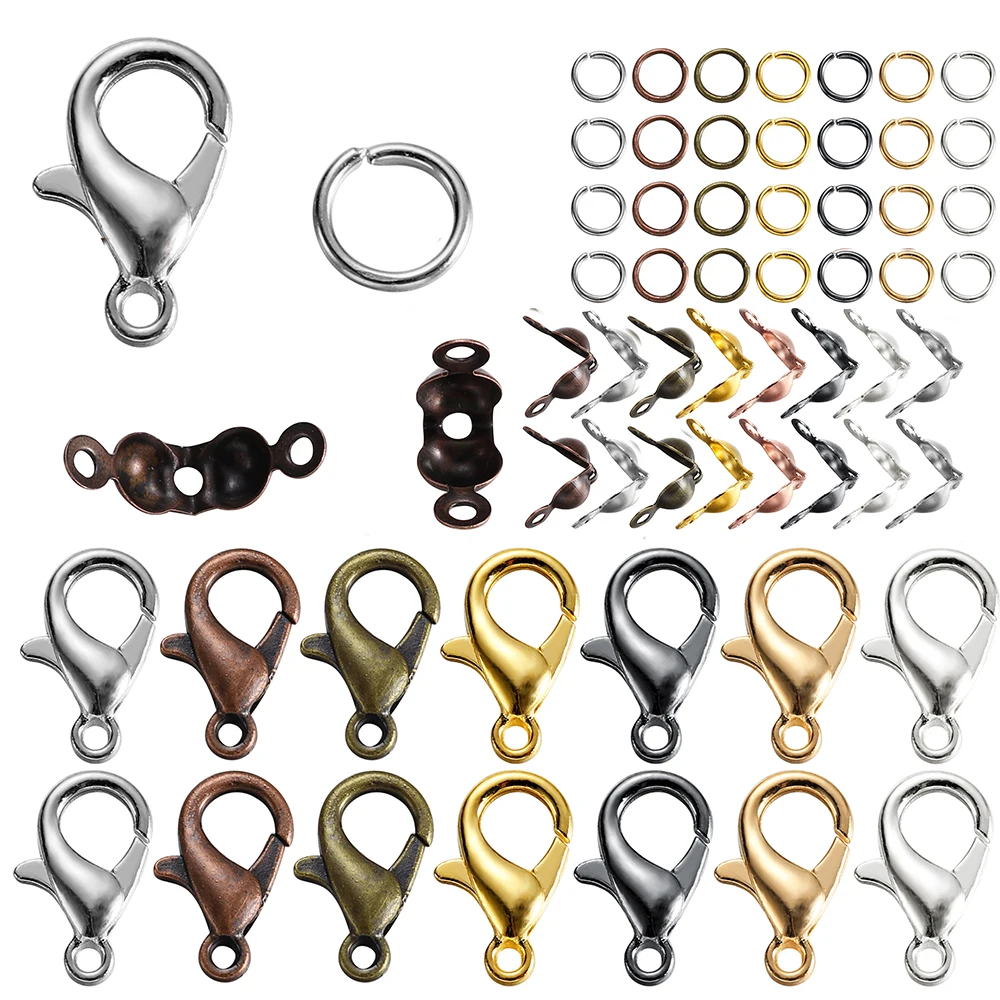 

80Pcs/lot Alloy Lobster Clasp Jump Rings Connector Clasp Crimp End For Bracelet Necklace Chains DIY Jewelry Making Supplies