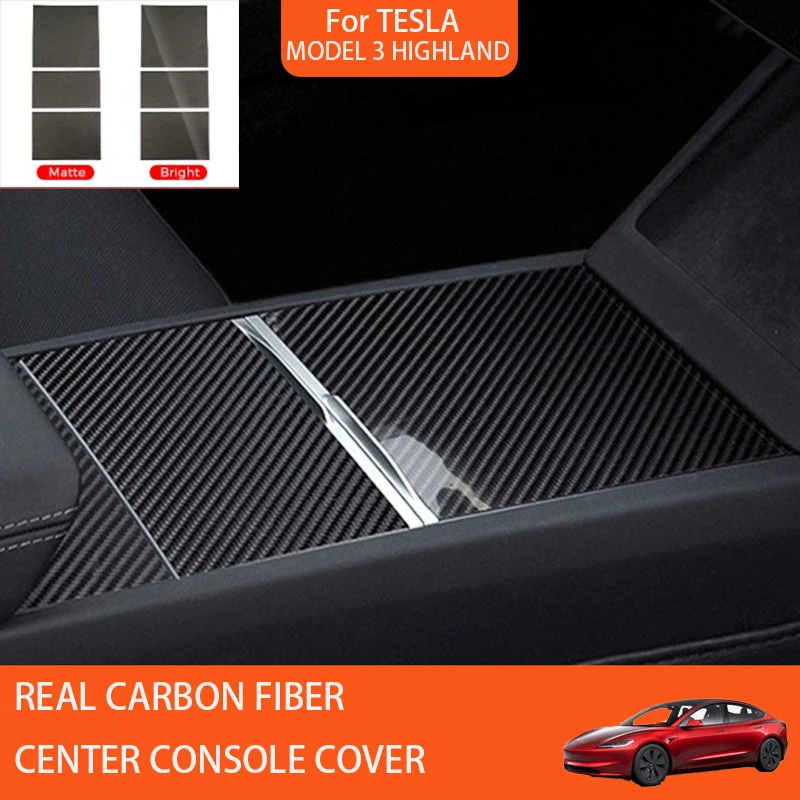 100% Real Carbon Fiber Center Console Cover For Tesla Model 3 2024 Highland Accessories Not Affect Central Control Push-pull Use