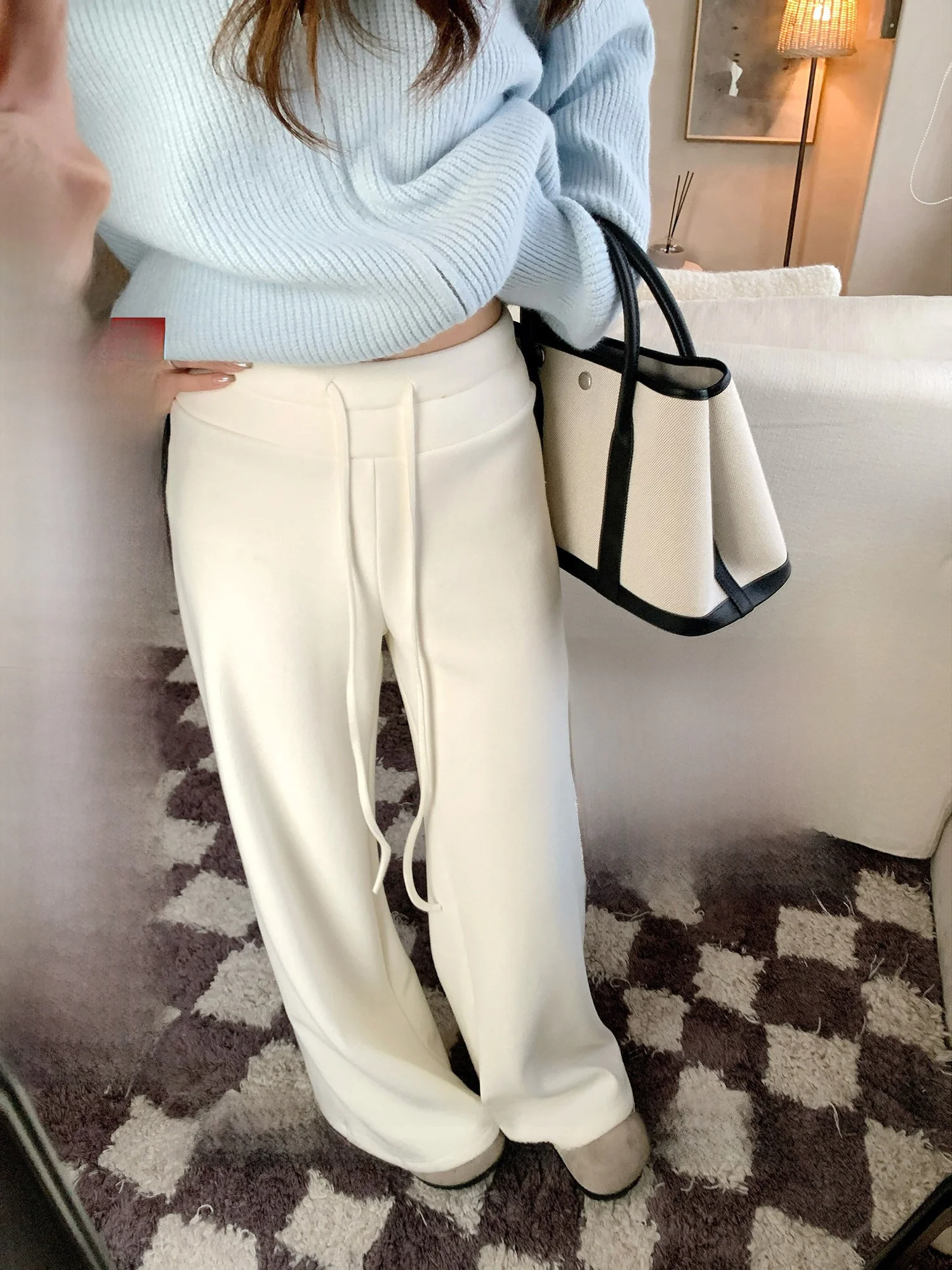 

Женские брюки с высокой талией, на подкладке, широкие, прямого кроя, стройнящие, длинные, повседневные, зимние, модные