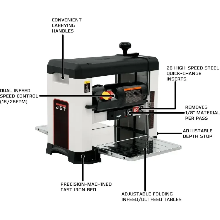 13-Inch Benchtop Planer Helical Style Woodworking Tool 18/26 FPM 1 Phase 120V JWP-13BT