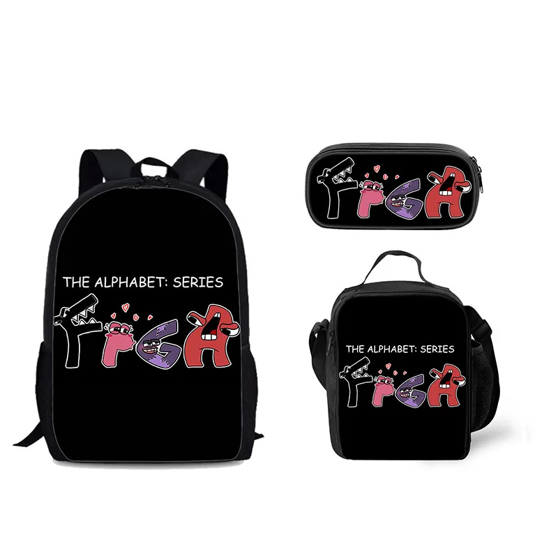 

Harajuku Youthful Novelty Alphabet Lore 3D Printed 3pcs/Set Student Travel bags Laptop Daypack Backpack Lunch Bag Pencil Case