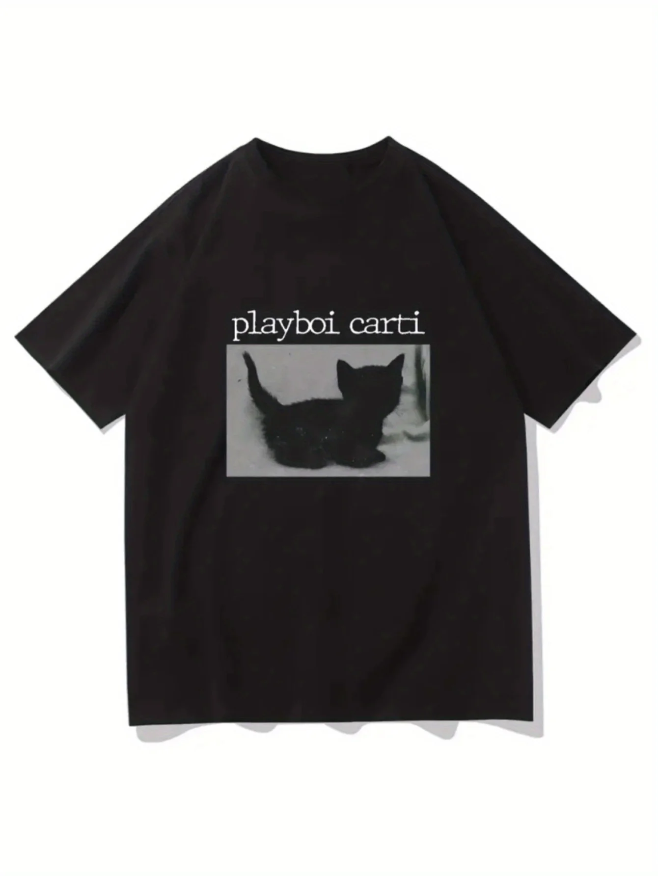 

Мужская черная футболка Playboi Carti с принтом кота и графическим принтом, уличная футболка в стиле хип-хоп с короткими рукавами, повседневная летняя одежда обычного кроя