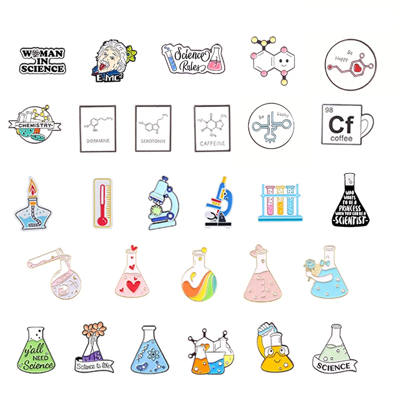 

Science Magic Enamel Pins Chemical Element Bag Brooch Lapel Badge Knowledge Jewelry Gift for Kids Friends