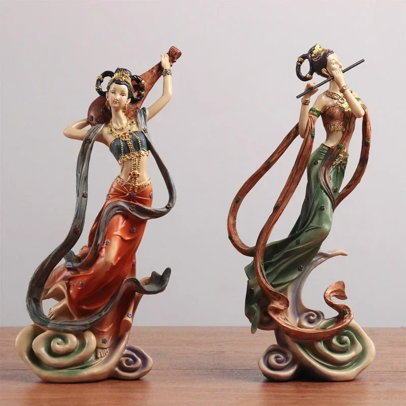 

Chinese Zen Dunhuang Feitian Goddess Resin Statues Accessories Home room Table Furnishing Crafts Club Desktop Ornaments Decor