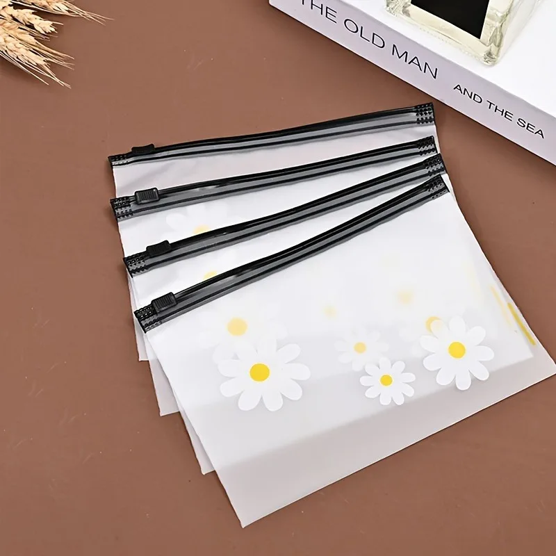 30/50Pcs Daisy Pattern Matte Clear Zipper Storage Bags Portable Plastic Pouches for Cosmetics, Small Gifts & Party Favors