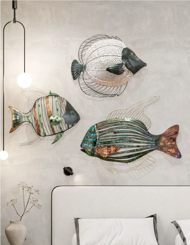 Mediterranean Iron Fish Wall Pendant Living Room Children's Room Bedroom Wall Hanging Decoration Bar Club Cafe Wall Mural Crafts