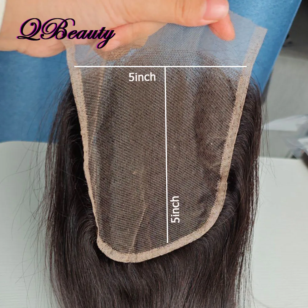 شعر بشري 5*5 دانتيل إغلاق دانتيل شفاف منتفخ مسبقًا جزء مجاني 22 بوصة شعر هندي طبيعي أسود حريري مستقيم QBeauty