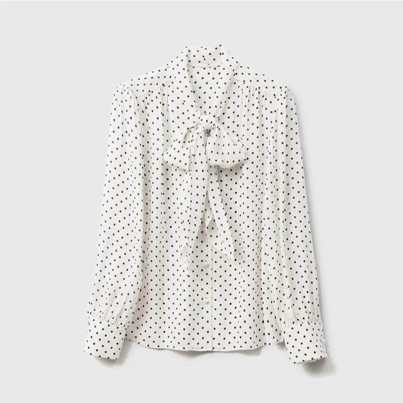 Chemise à manches courtes et col en V pour femmes, mode rétro élégante, style coréen, bureau esthétique, pois, nœud papillon, été, nouveau, 2024