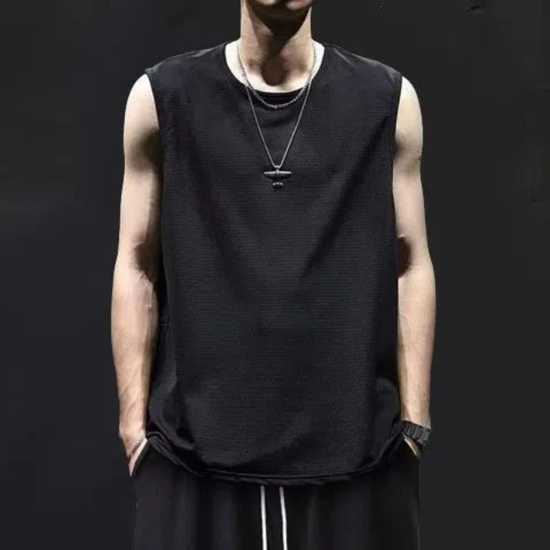 

Summer New Ice Silk Street Casual Tank Top Sleeveless Simplicity Plus Size Sports Fashion Pullovers Top Korean Trend Men Clothes