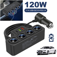 4-Socket Car Cigarette Lighter Splitter 12V-24V Phone Power Adapter 120W QC3.0+PD3.1A Car Cigarette Lighter Socket Splitter Plug