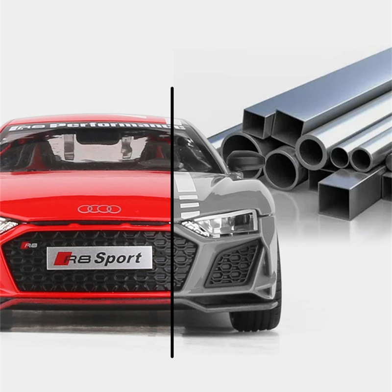 1:24 AUDI R8 V10 Plus Alloy Performance Sports Car Model Diecast Metal Toy Racing Car Model Simulation Sound and Light Kids Gift