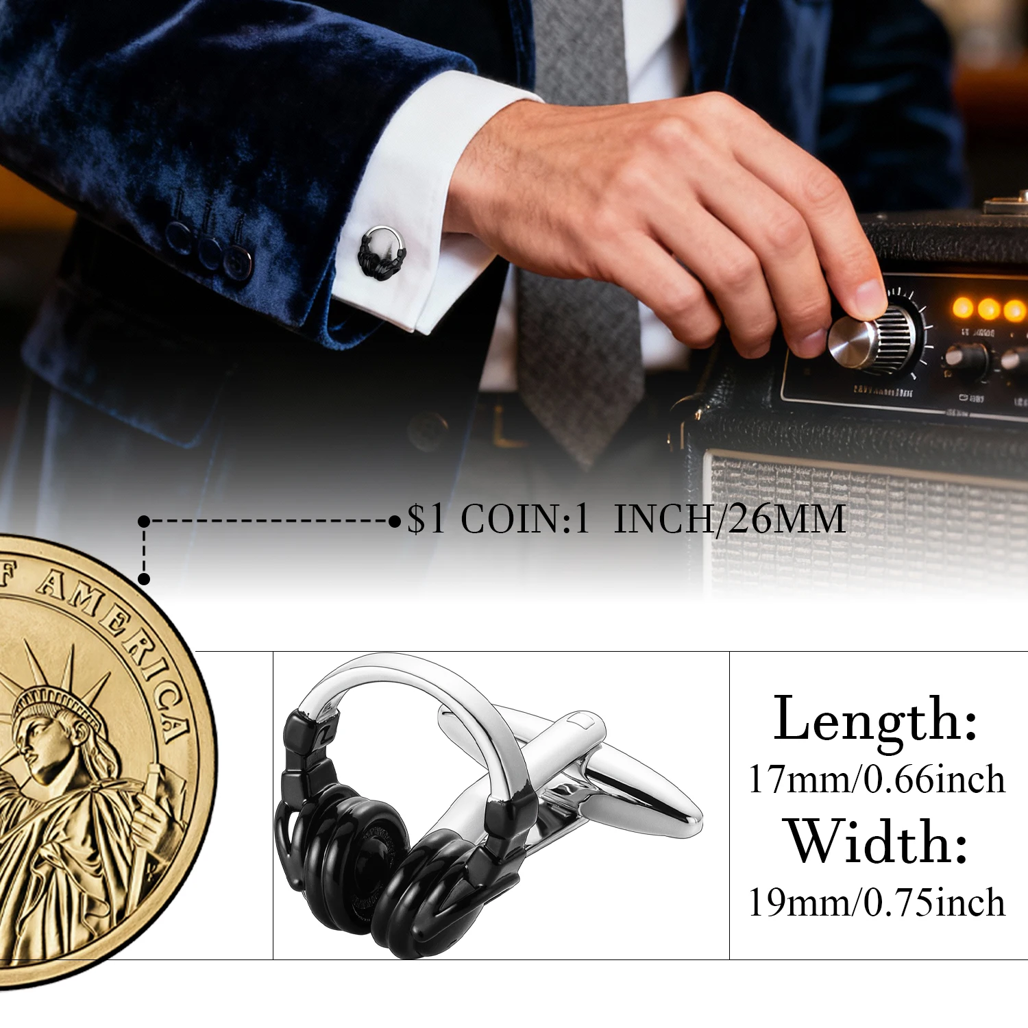 Hawson Headphone Cufflinks Black Silver Metal Men's Music Theme Formal Business Shirt Cuff Links DJ Fashion Accessories