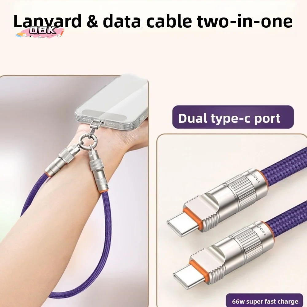

Type C Data Cable Mobile Phone Lanyard 2 in 1 PD66W Fast Charging Phone Strap with Patch Anti-lost Phone Hanging Rope Travel