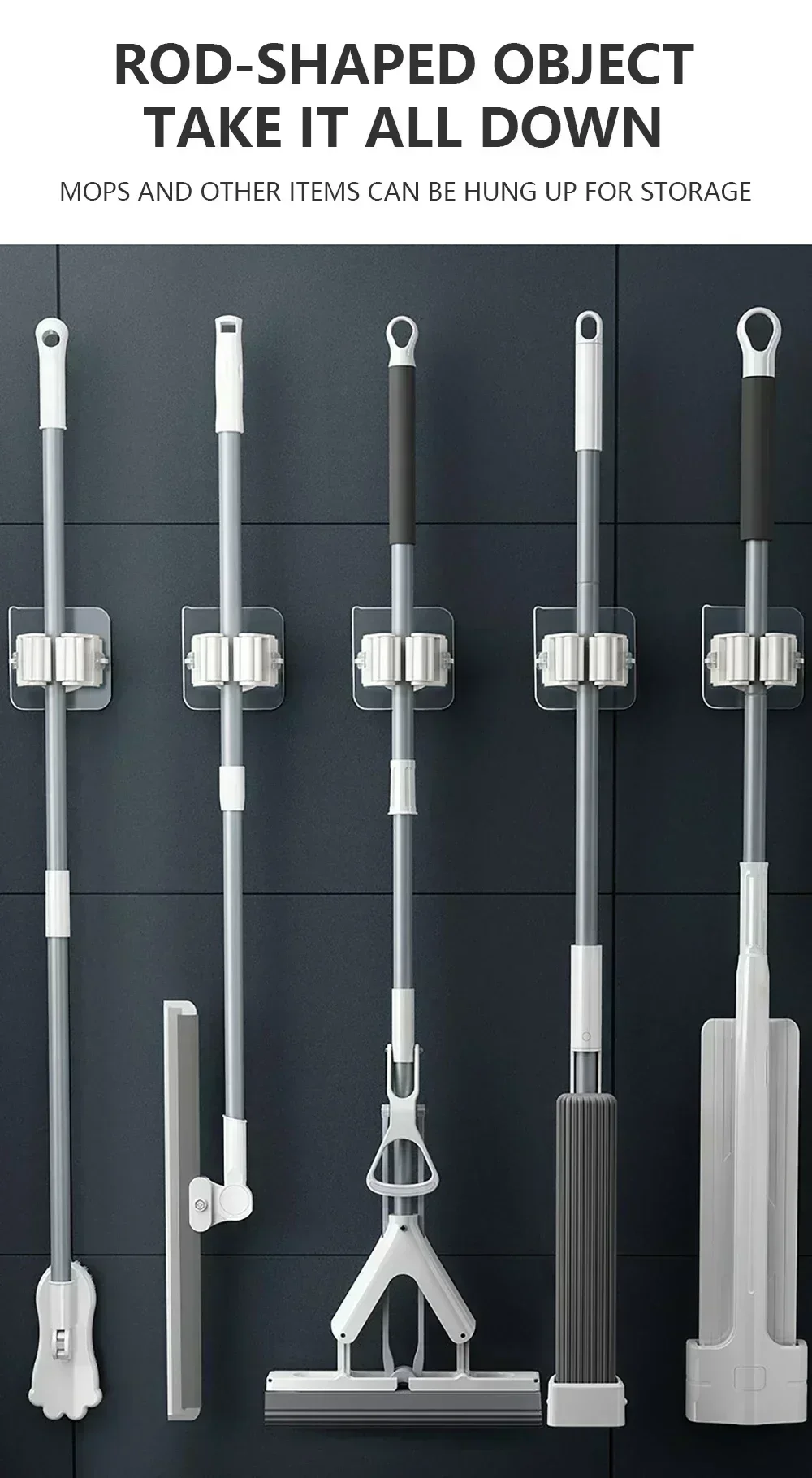 Mopp Lagerung Lagerung Rack Bad Saug Hängen Rohr Spurlose Mopp Clip Besen Aufhänger Wand-Montiert Wasserdichte Mopp Rack – Detail 3