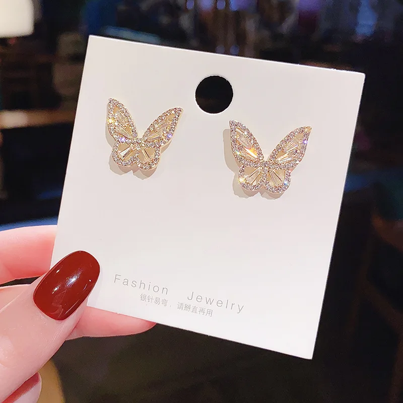 Korean Simple Trend Butterfly Zircon Earrings Fashion Cute Animal Earstud Jewelry Accessories Gifts Trendy Dangle Earrings