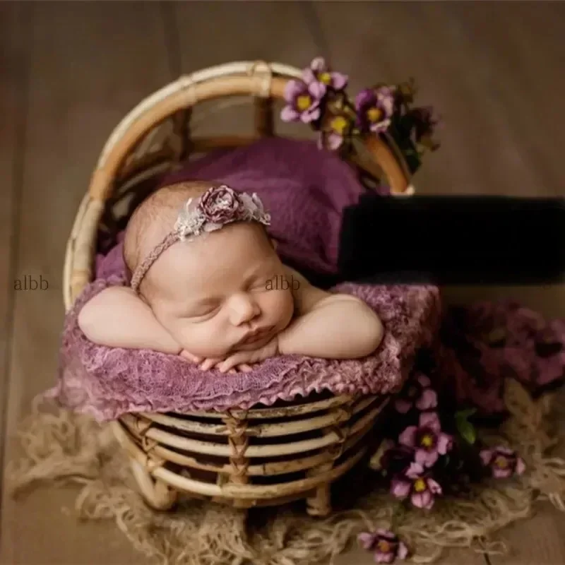 Newborn Infant Photography Props Retro Rattan Crib 1pc Baby Pillow Studio Portrait Photo Shoots Accessories Kids Growth Souvenir view 4