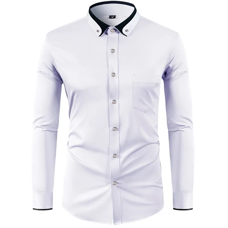 

Men's High Stretch Long Sleeve Button Down Contrast Collar Rhinestone Buttons Slim Fit Non Iron Breathable Casual Business Shirt