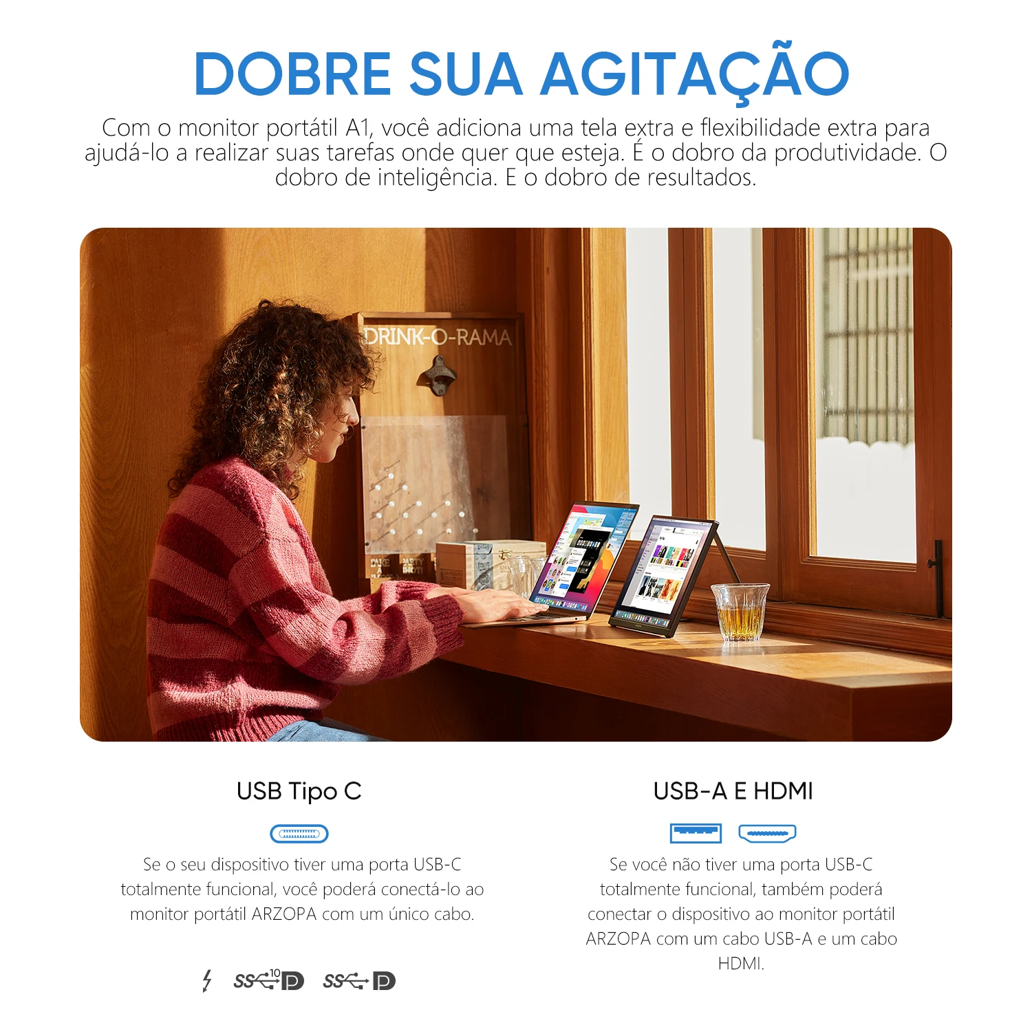 [produto no brasil] Novo ARZOPA  15.6 inch FHD Monitor Portátil 1080P Tela IPS de Exibição Externa com USB-C mini-porta HDMI para Laptop Mac PC Xbox