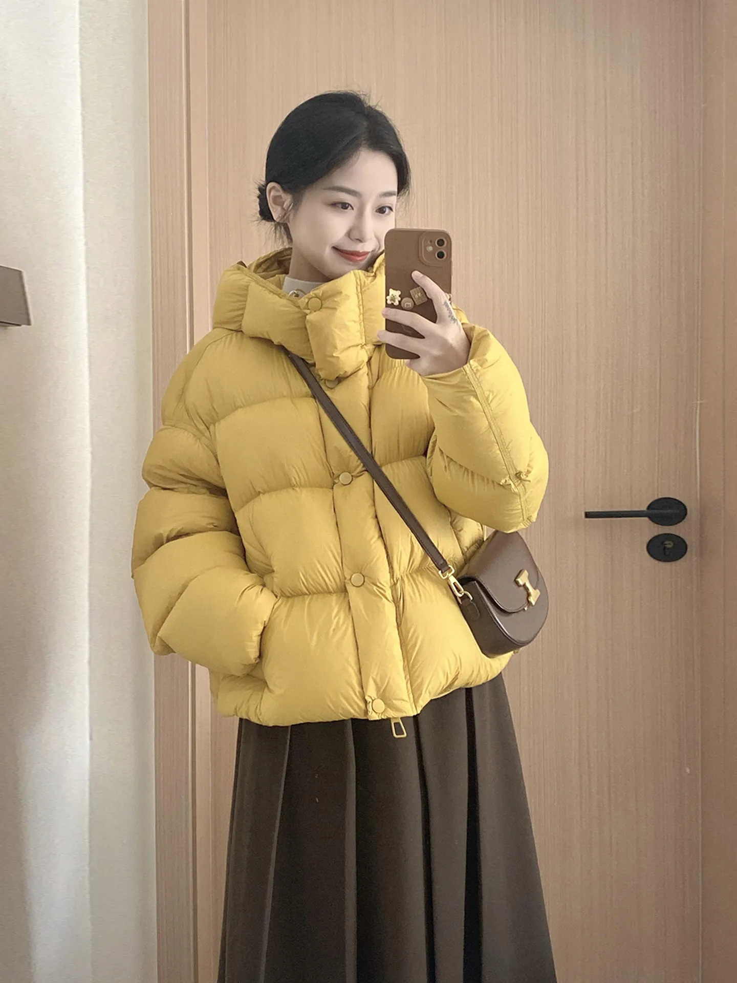 

Желтая женская зимняя утепленная куртка-пуховик с капюшоном, повседневная теплая верхняя одежда в корейском стиле, свободного кроя, из хлопка