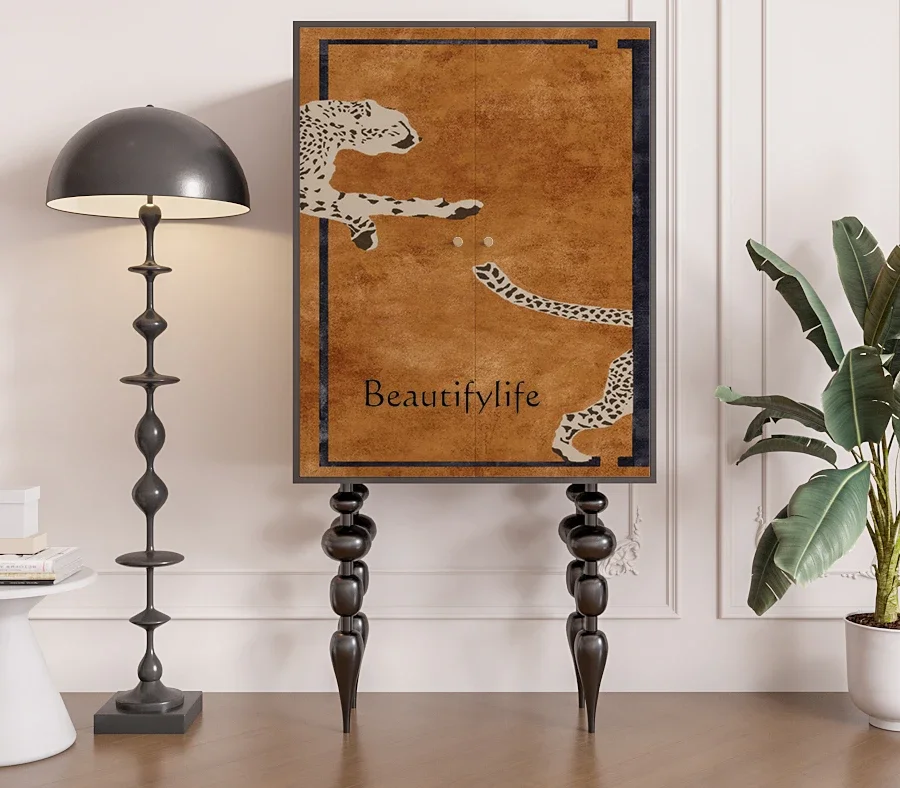 

American retro leopard solid wood chest, bedroom room storage free installation cabinet