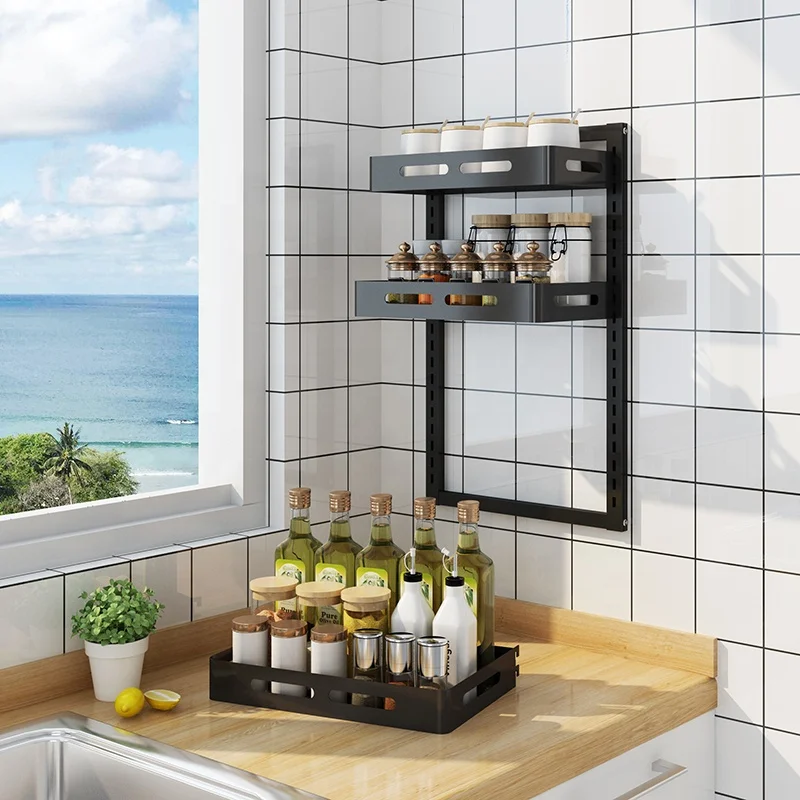 Kitchen Organizer Hanging Spice Storage Rack Multi-tier Wall Mounted Metal Stainless Steel Storage Holders & Racks Sustainable