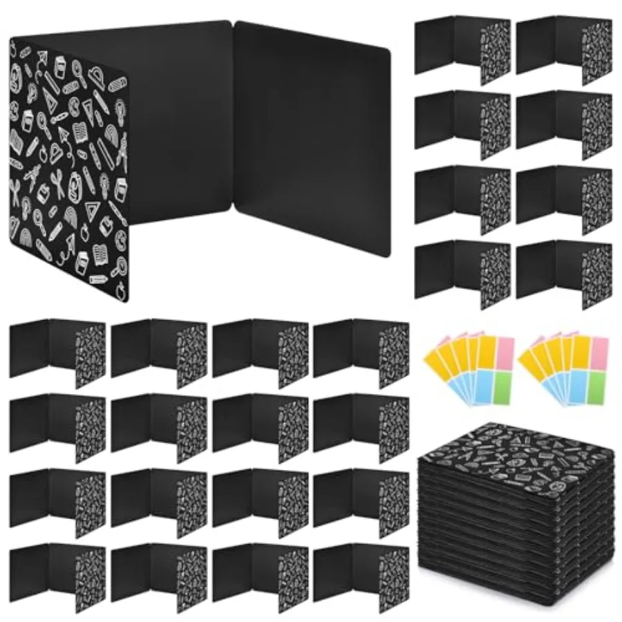 

24 Pack Black Printing Privacy Floders for Student Desks - Durable Plastic Erasable - Testing Dividers for Classroom - Easy Cle