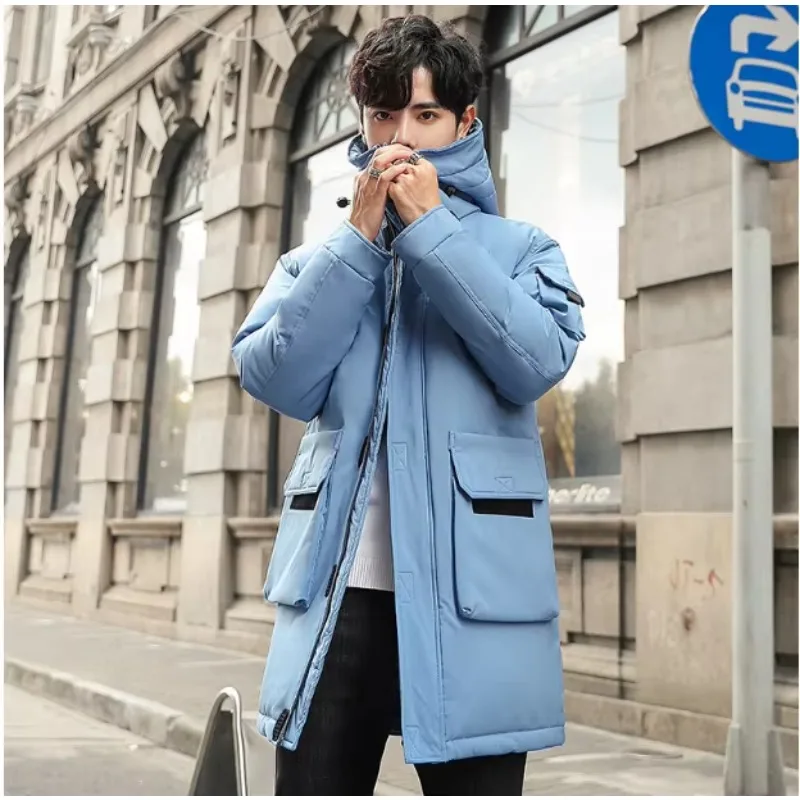 Winter lovers slim-fit casual tooling down jacket High quality thick warm medium long solid color hooded down jacket size 4XL