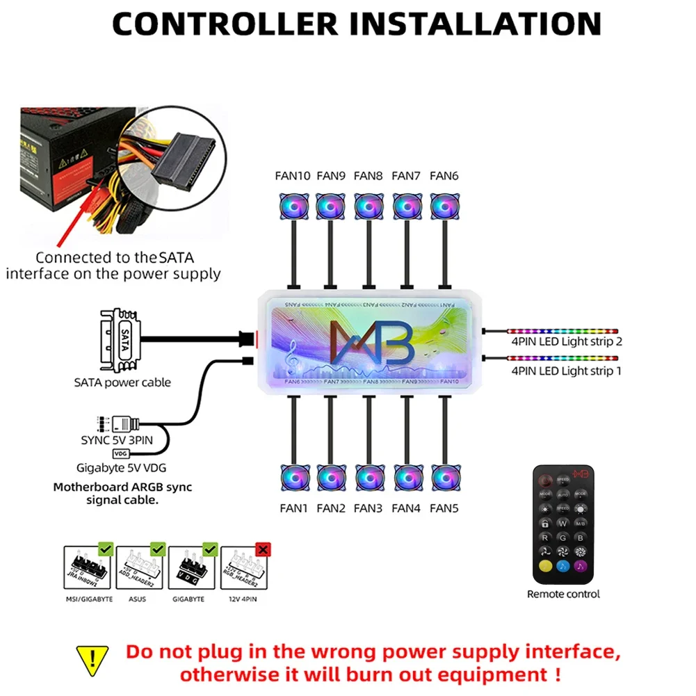 WOVIBO COOLMOON Fans Controller 6PIN 6 Pin For RGB 5V ARGB 120mm Fans LED Color Remote Control Light Bar Ports