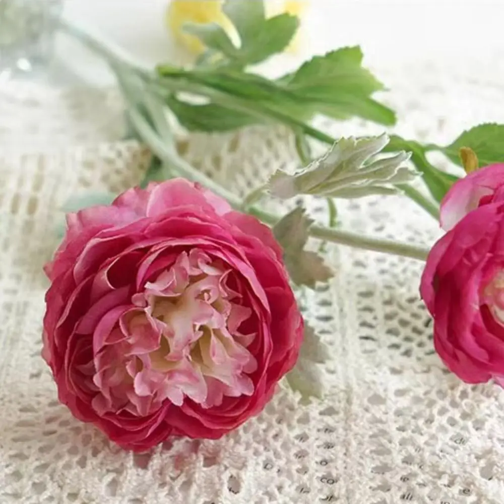 3Heads Artificial Ranunculus Asiaticus rose fake Flowers silk flores artificiales for autumn Wedding decoration kunstbloemen