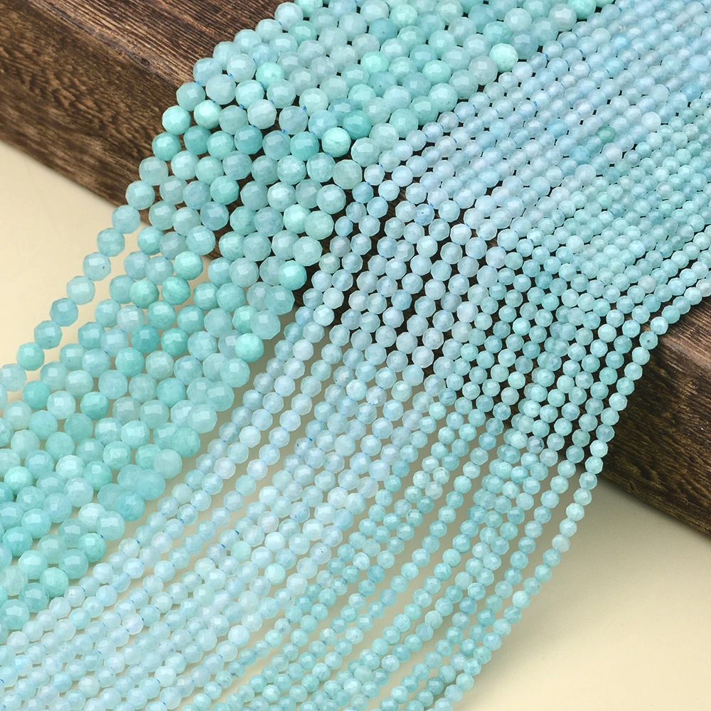 Natural Stone Brazil Amazonite Faceted Round Beads Wholesale Loose Round Beads 2/3/4MM For Jewelry Making Bracelet Necklace