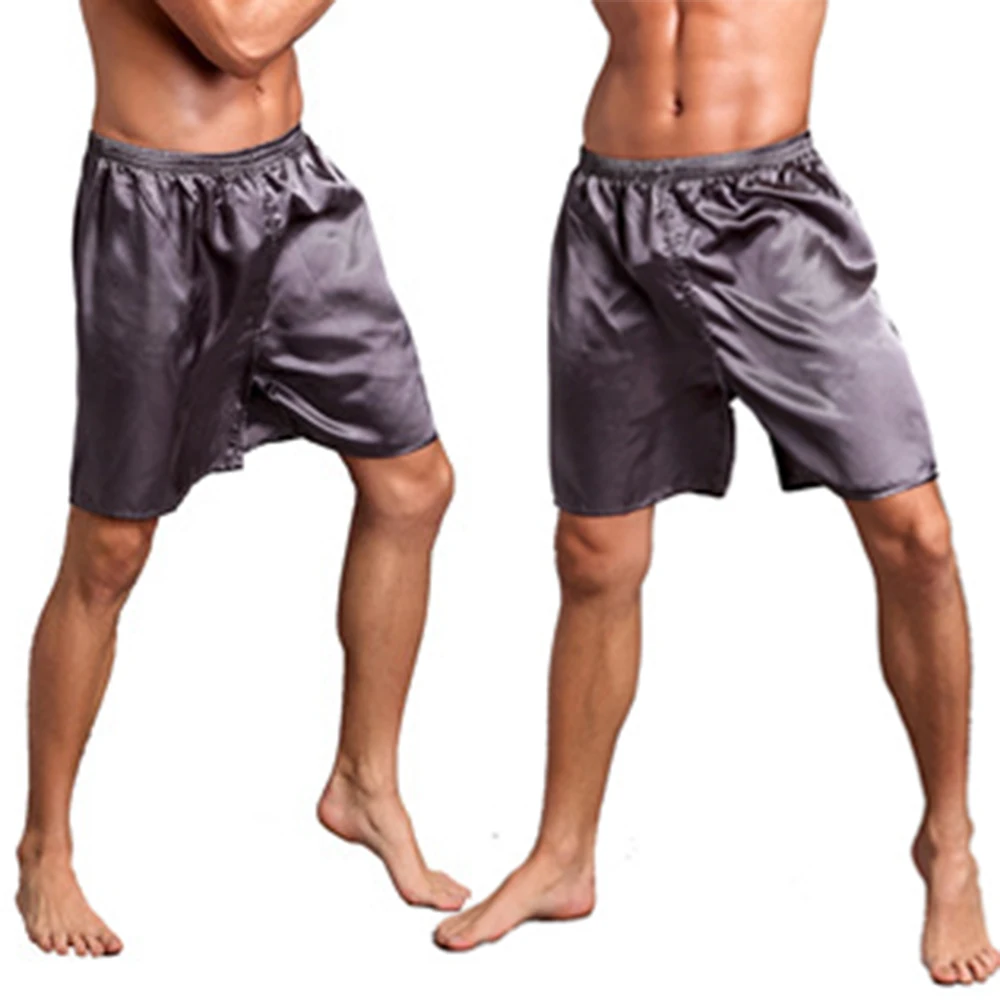 Boxers soltos cetim de seda masculino, cuecas casuais, shorts, pijamas de casa, confortável, fundo macio para dormir, calça curta, roupa de dormir