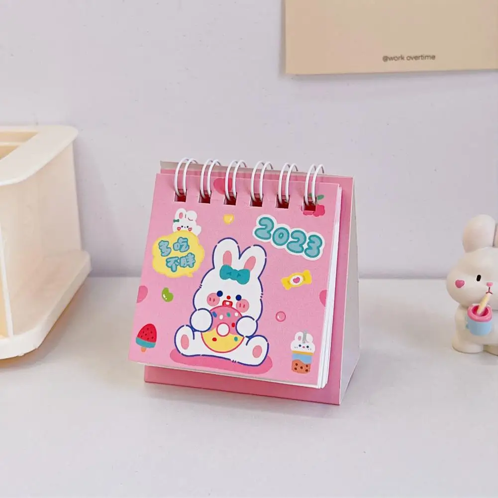 Tamanho compacto atraente registro data urso coelho dos desenhos animados em pé flip calendário mensal calendário ornamento para o quarto