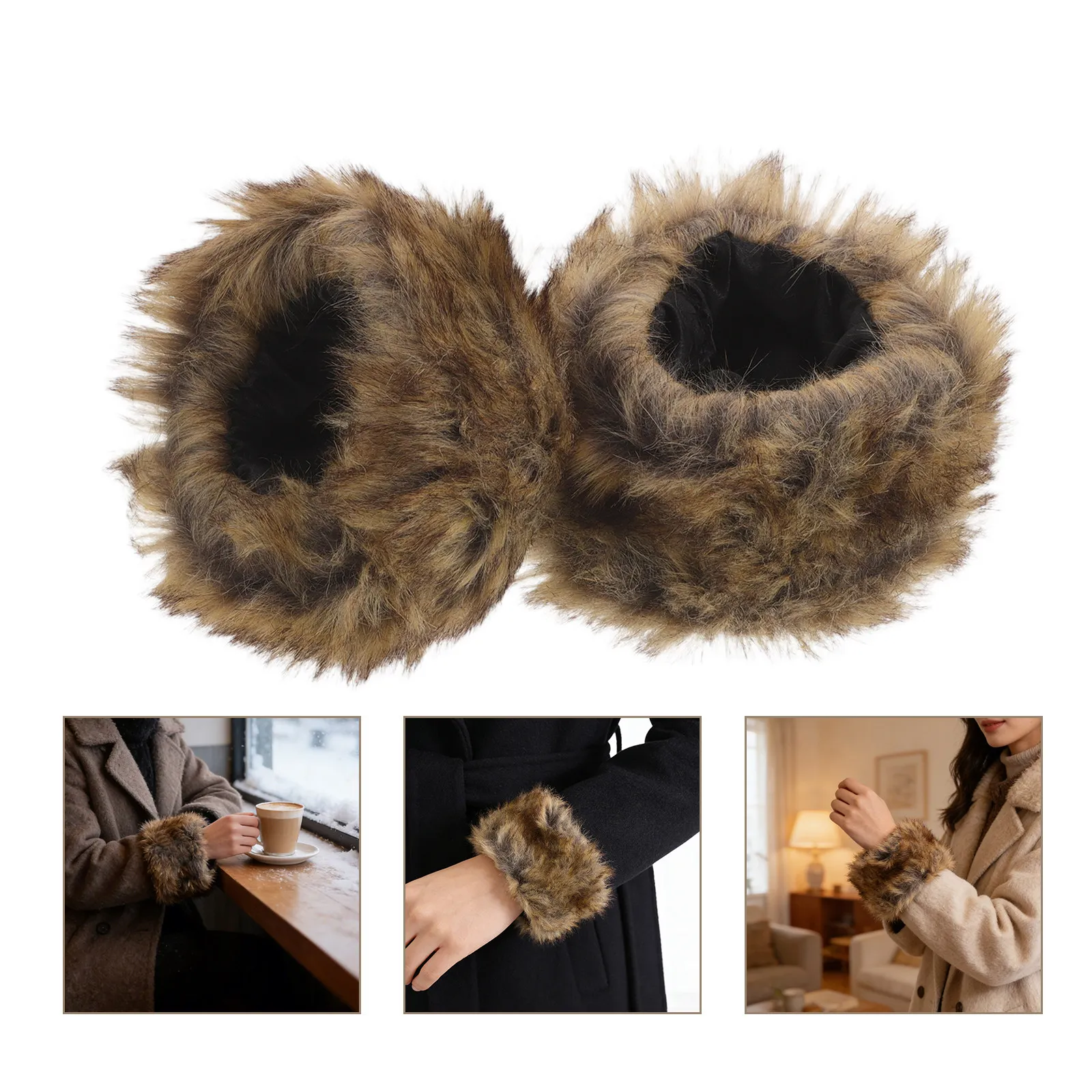 

1Pair Women's Faux Hair Wrist Sleeves Winter Hand Warmers Windproof Soft Comfortable Arm Band Protectors Casual Daily Wear