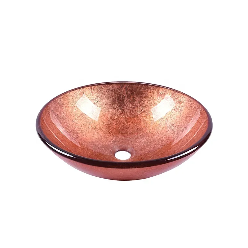 Dark Pink Color 12mm Thickness Round Shape Glass Wash Basin 16''