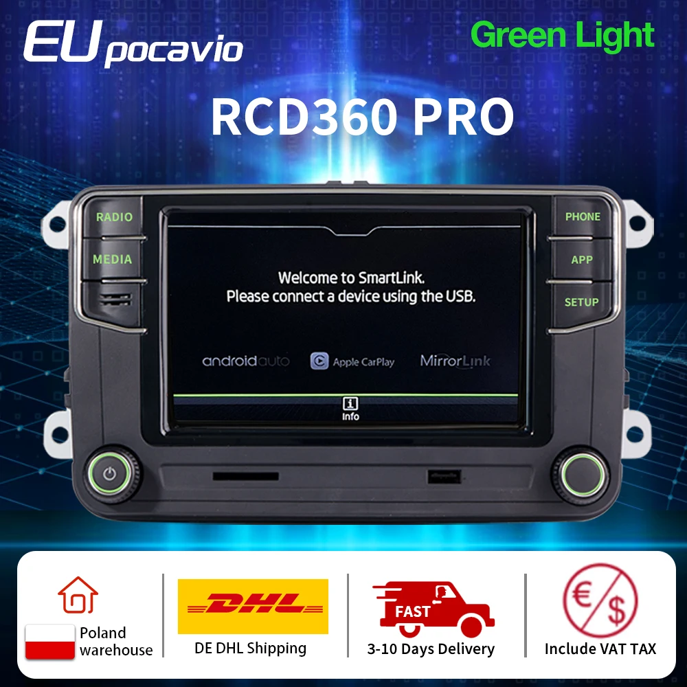 Noname Green Light RCD360 Pro Carplay Autoradio Android Auto Bluetooth Navigator voor SKODA Octavia Rapid Fabia Mk2