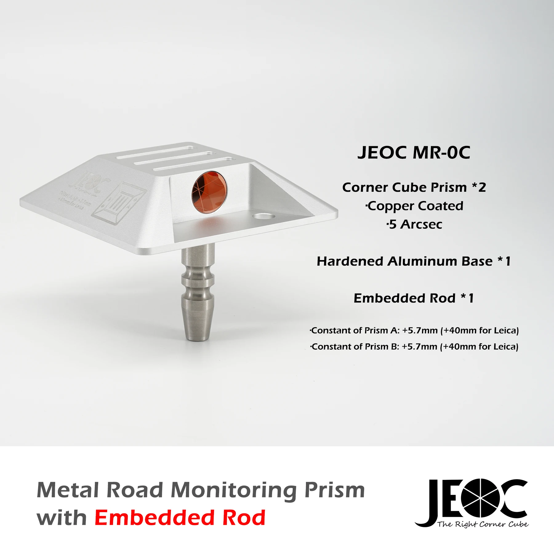 JEOC 0° Road Monitoring Prism with Dual Copper Coated Reflectors and Embedded Rod For Total Station Topography Land Surveying