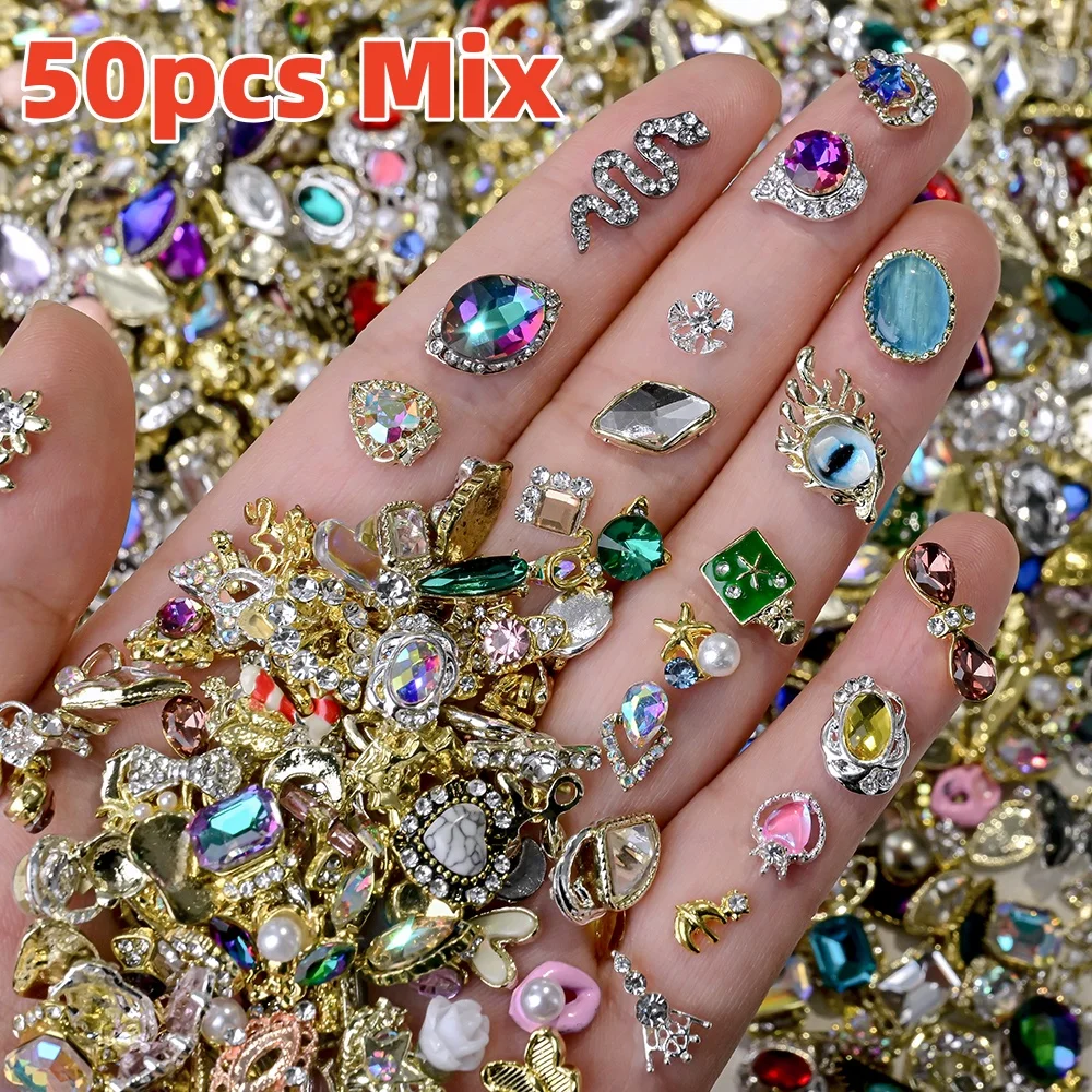 

50PCS Mixed Random Metal Snake Butterfly DIY Nail Rhinestone Luxury Japan Various Size Gems Jewelry Decor Manicure Accessories *