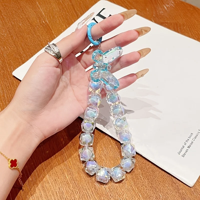 Ins Trendy Plated Butterfly Crystal Bead Pendant Pendant Mobile Phone Chain Universal DIY Handmade Bead Keychain