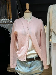 Pink Sweet Knitted Sweater Cardigan Spring O-Neck Single Breasted Cotton Knitwear Casual Simple All-match Sweaters Coat Y2k Top