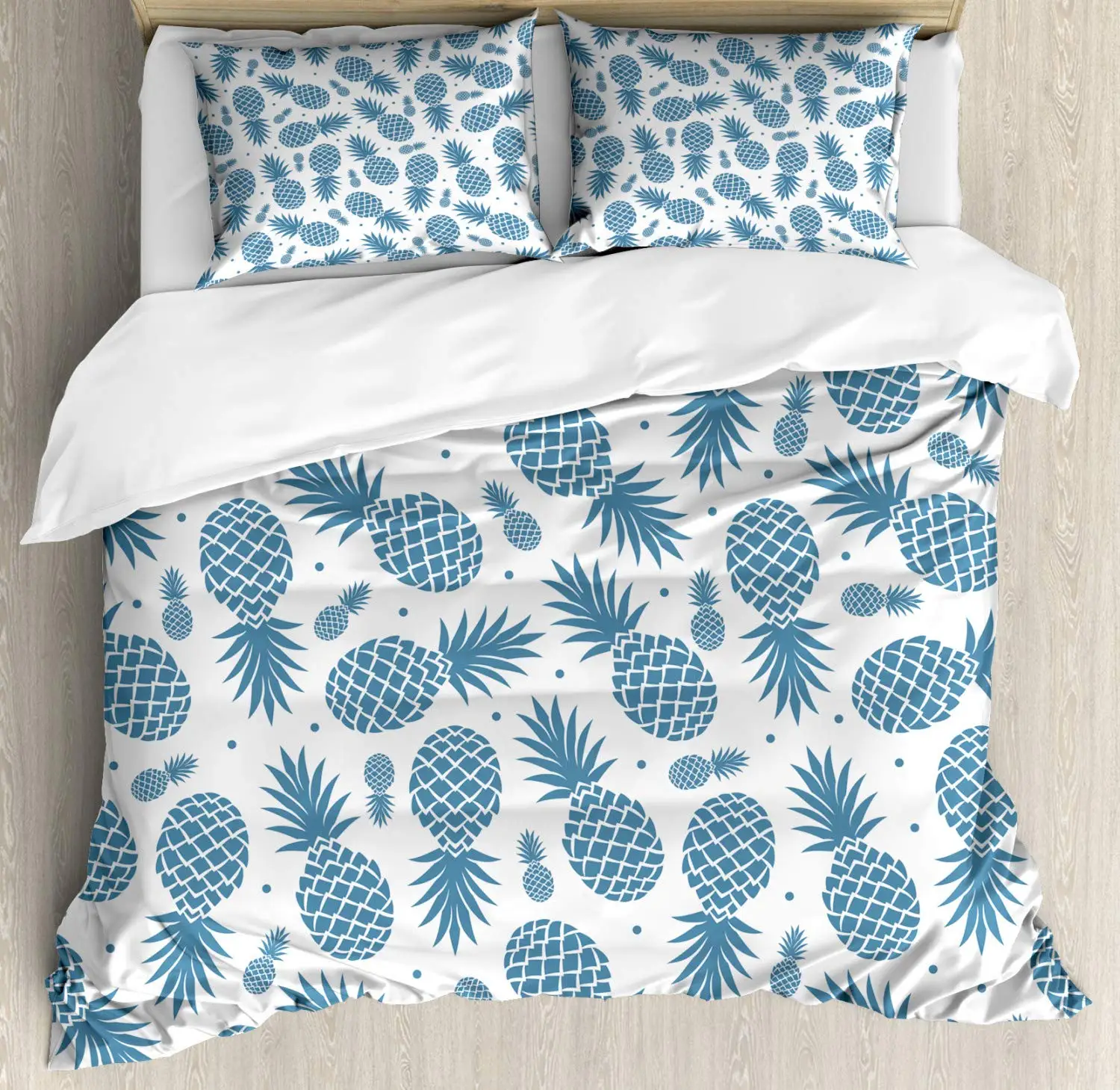 

Funny Pattern Pineapple Bedding Set Decor Quilted 3 Piece Cover Set with 2 Pillow Shams, Twin Full Queen King Size Room Decor